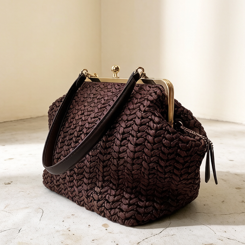 Hand-Woven Kisslock Frame Shou - Crochet Bag Raffia recension och pris