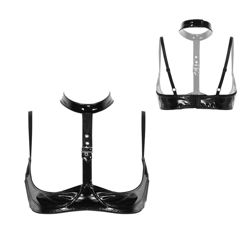 Womens Patent Leather Lingerie - Bralette Triangle Set recension och pris