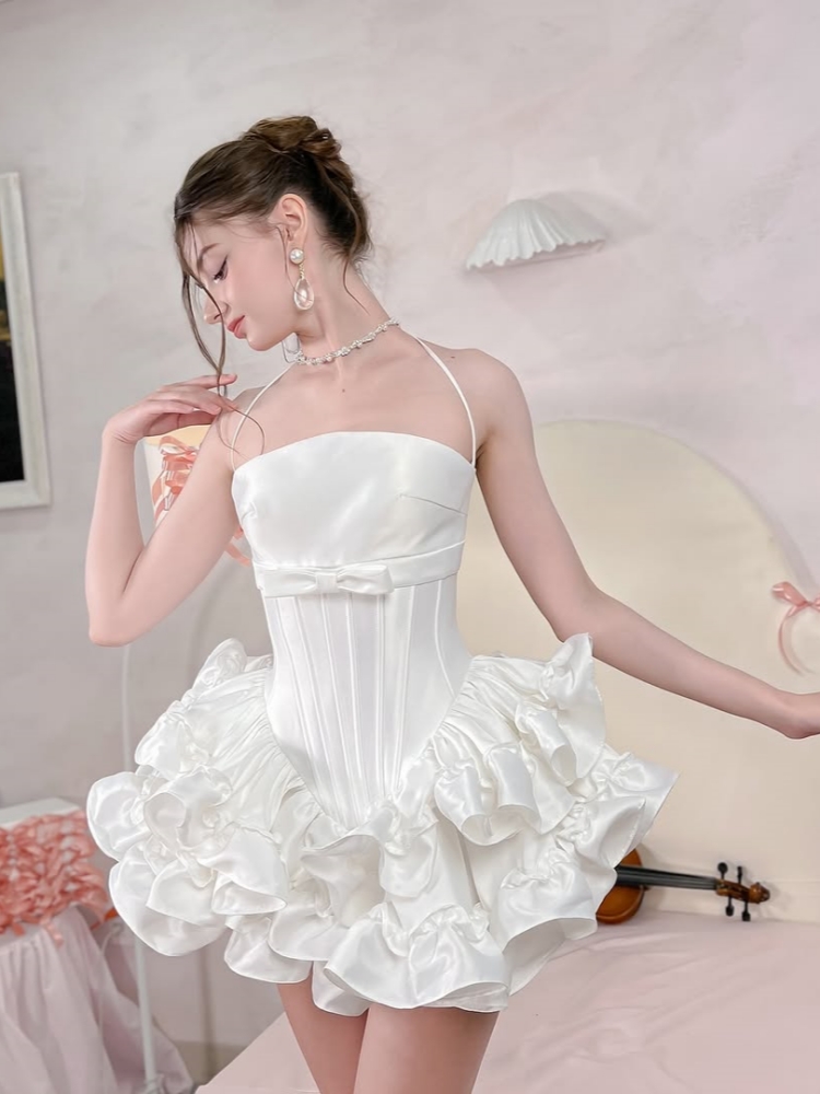 Women Pink White Lace-up Dress - Maxi Dress Halter recension och pris